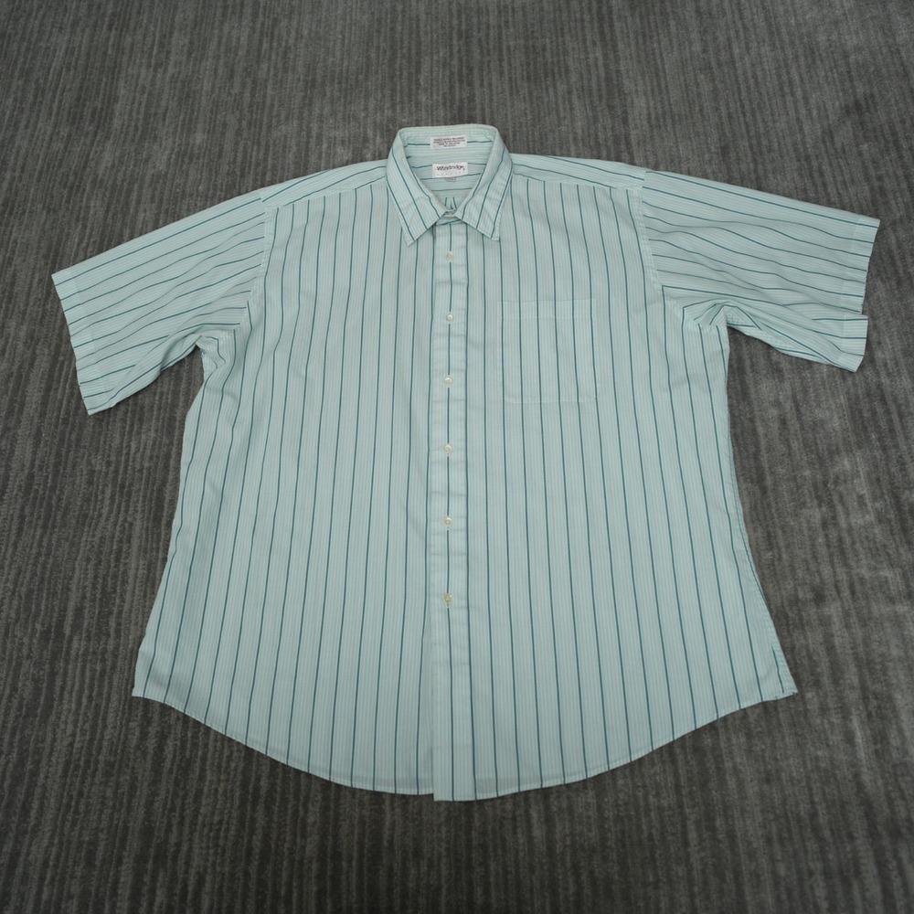 Windridge Shirt Men Button Up Short Sleeve‎ Mervyn's Striped Green 17.5